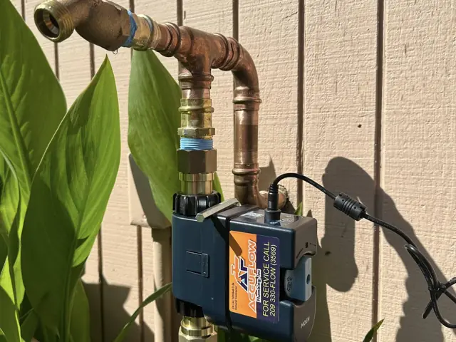 Flo by Moen smart water shutoff installed on the outdoor main water line