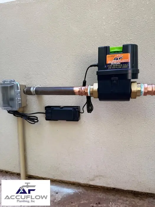 Flo by Moen smart water shutoff valve installed on a home water line